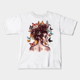 Afro Woman with Butterflies #1 Kids T-Shirt